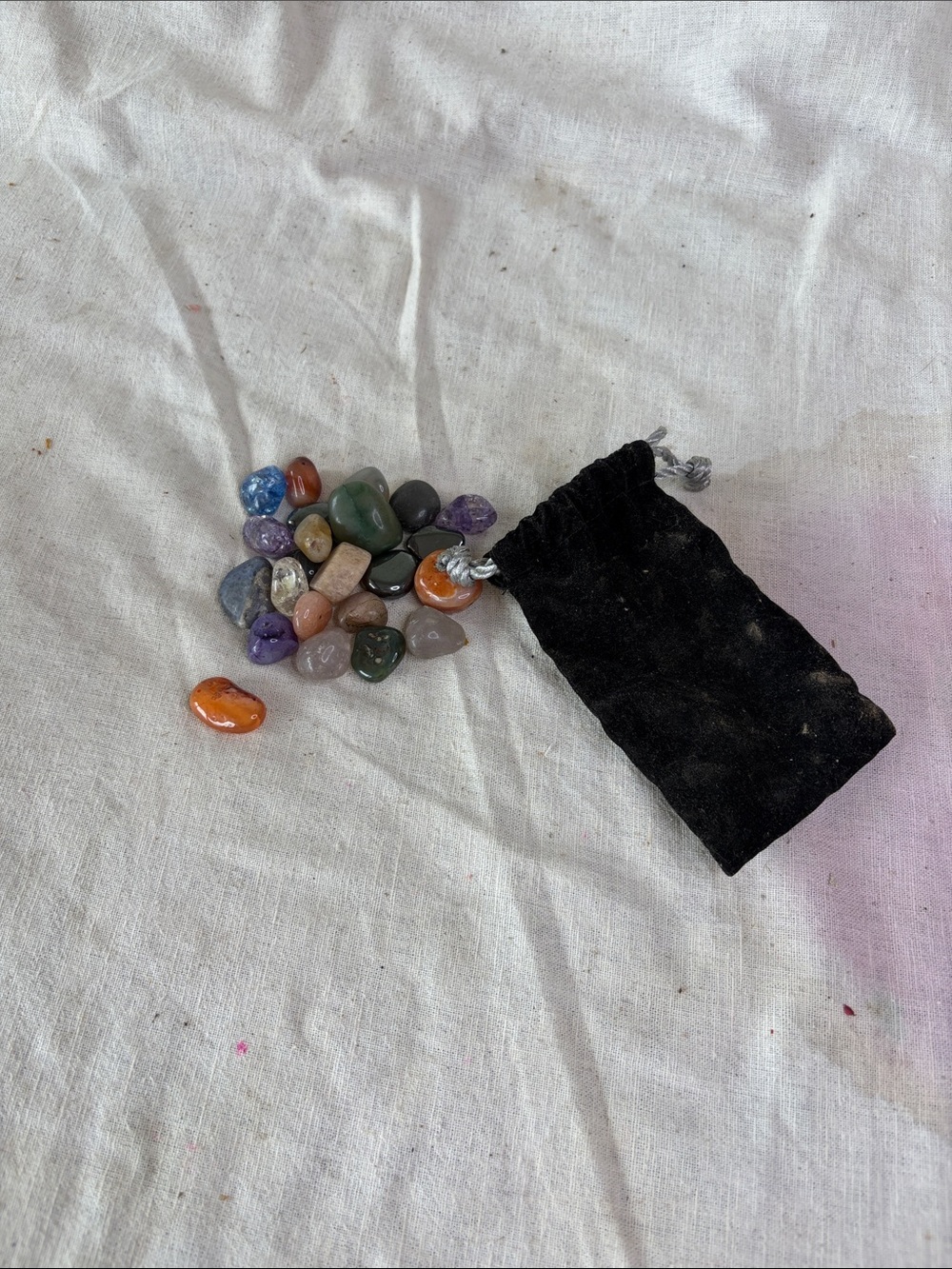 Mixed Tumbled Gemstone Set with Velvet Drawstring Pouch - Multicolor
